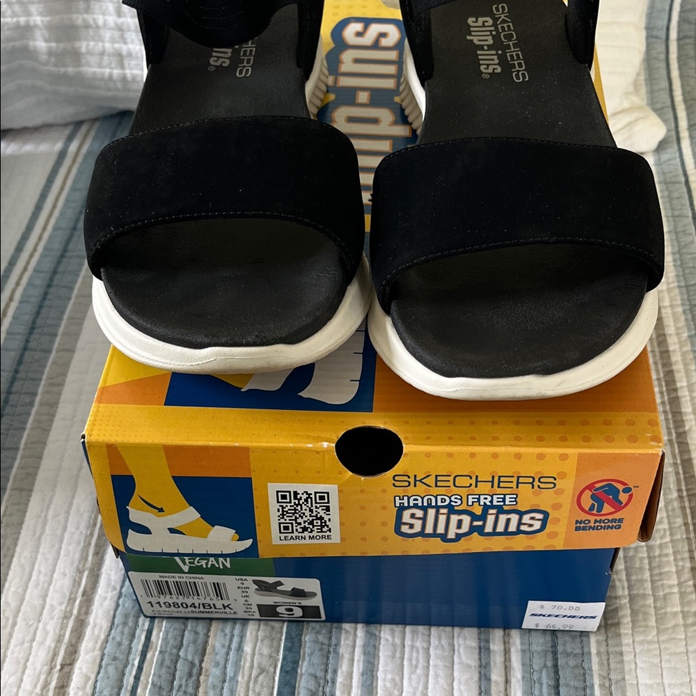 Skechers Black and White Slip-On Sandals